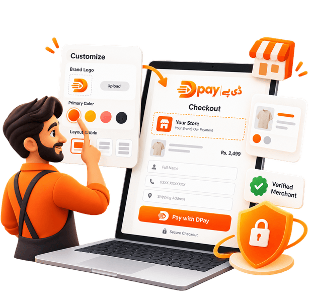 A merchant setting a logo and brand colour on a DPay checkout page.